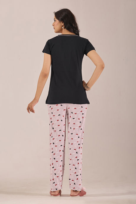 Sweet Moon Knit Cotton Pyjama Set - Nude Violet Black — image 2